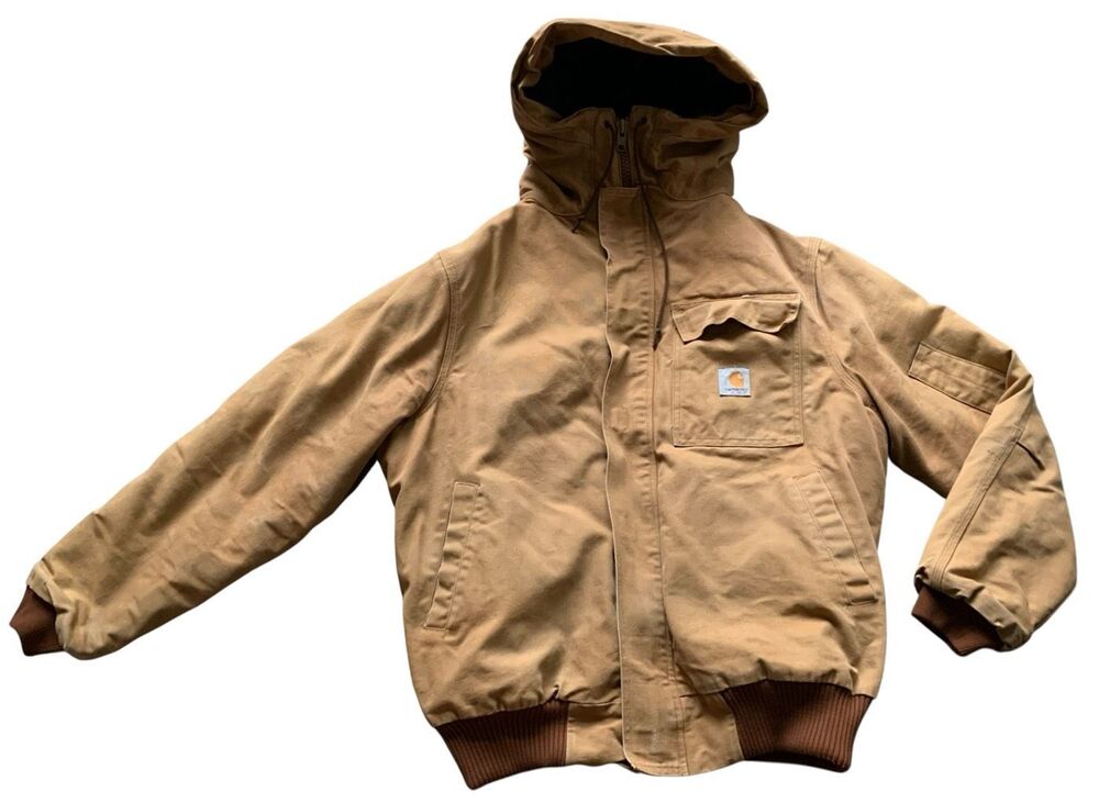 Carhartt tan brown Duck Insulated Hooded Jacket Coat Men’s Large
